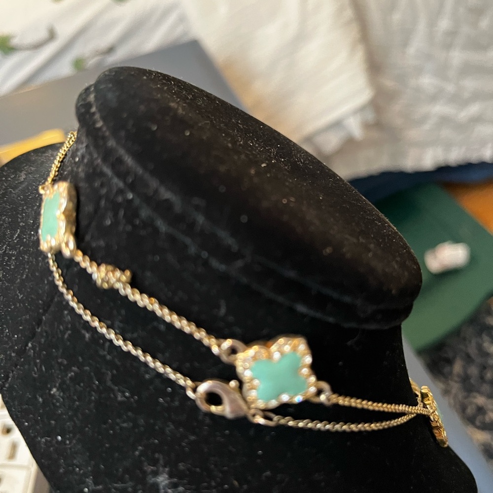 Gold Plated Green Clover Station Necklace - Women Jewelry - Picture 3 of 4